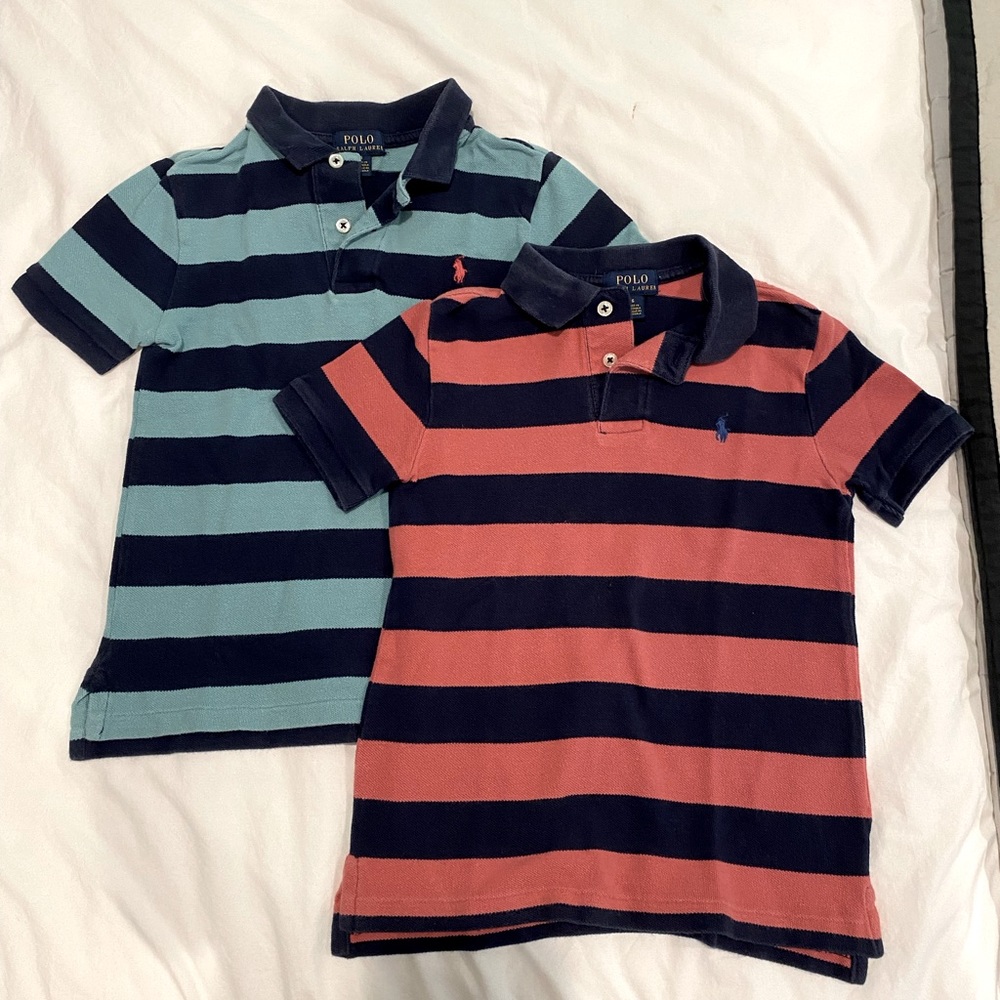 Pair of Ralph Lauren striped Boy’s polo shirts size 6 EUC - vintage wash